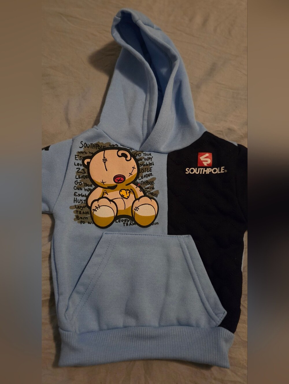 Southpole Kids Light Blue & Black Teddy Graphic Hoodie